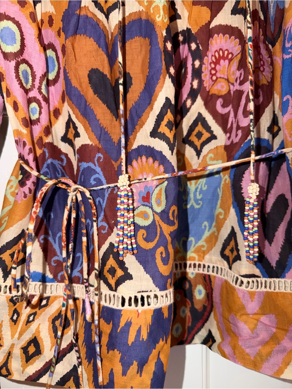 Farm Rio Hearts Ikat Cream Blouse, Multicolor, Medium - Picture 6 of 6